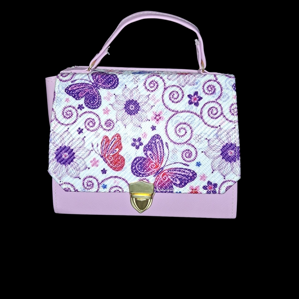 Pink and Purple Butterfly Patterned Women's Bag
